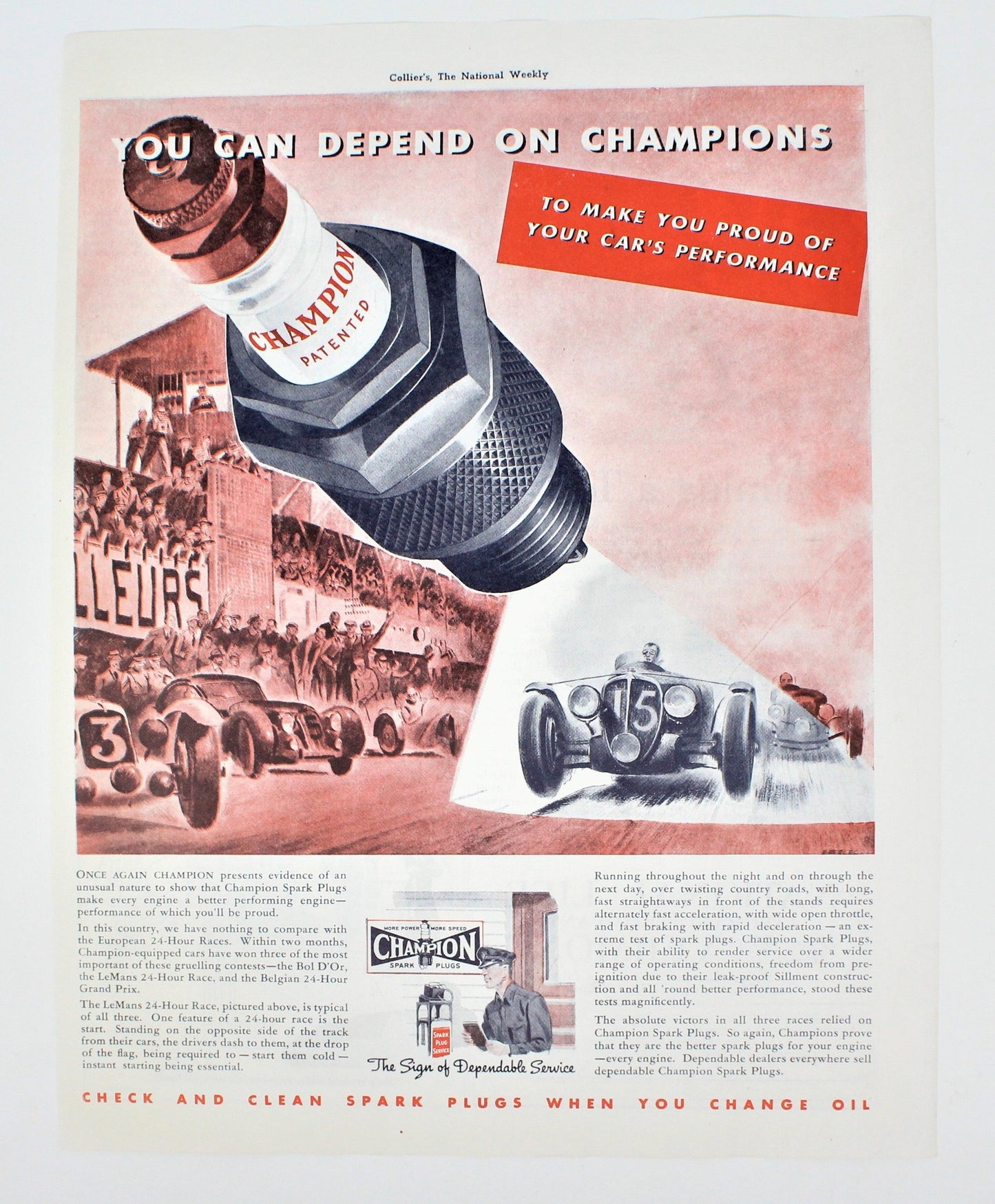 Advertisement, Champion Spark Plugs, 1938, Original Magazine Ad, Vintage